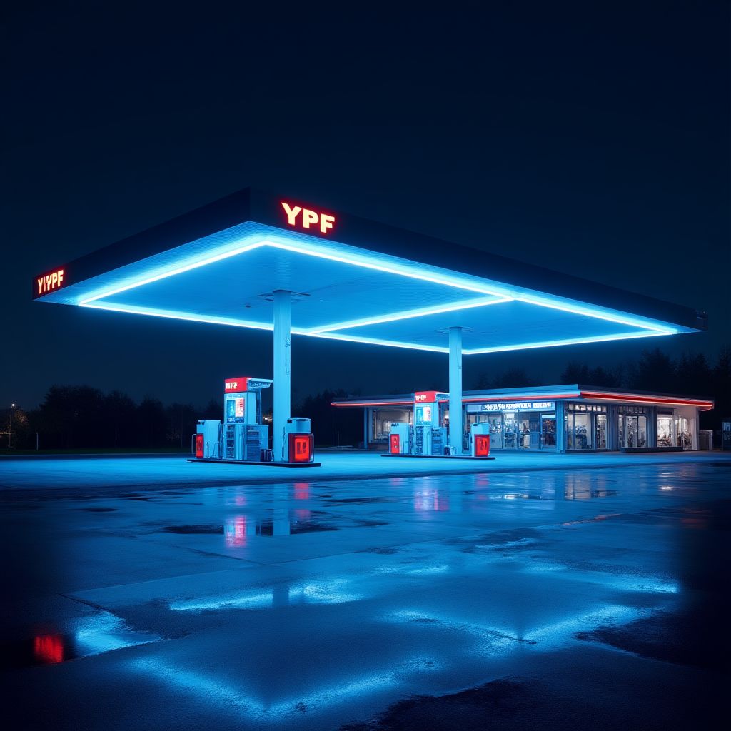 Estación YPF de noche